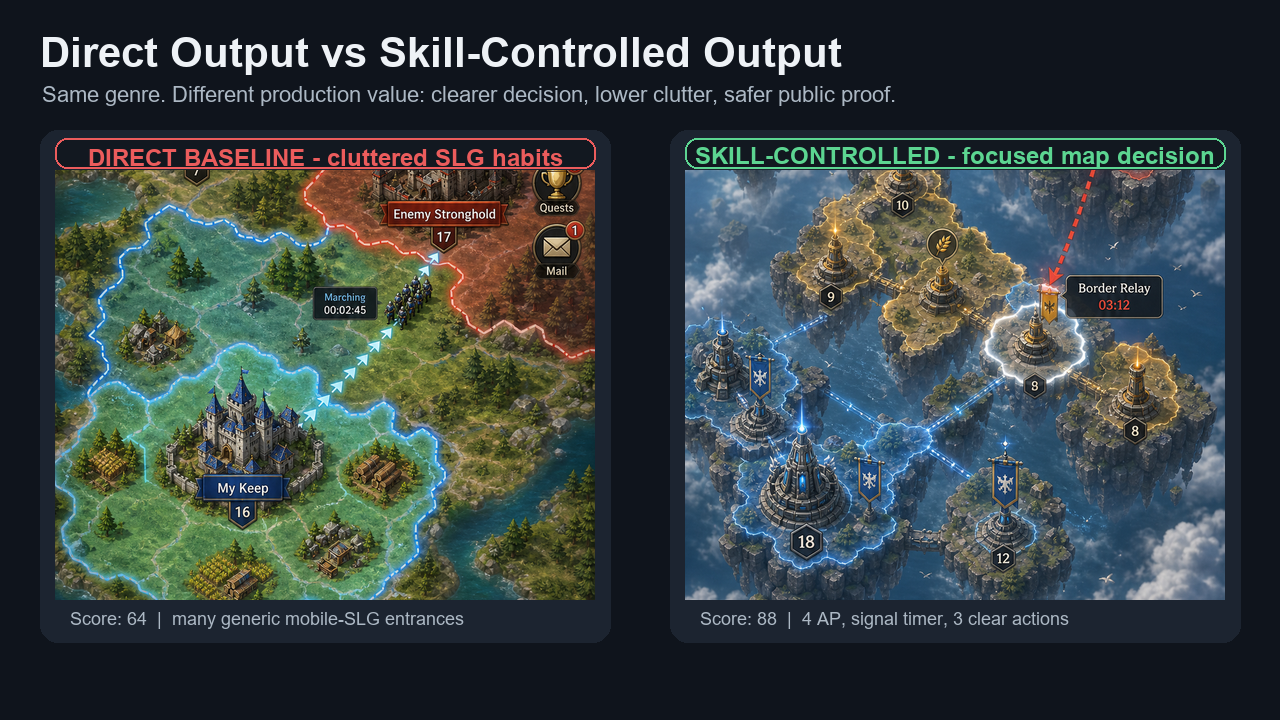 Direct output versus Skill-controlled output comparison