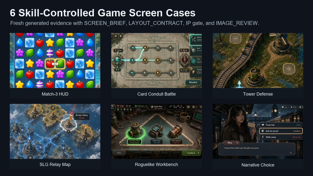Six accepted Skill-controlled screen references